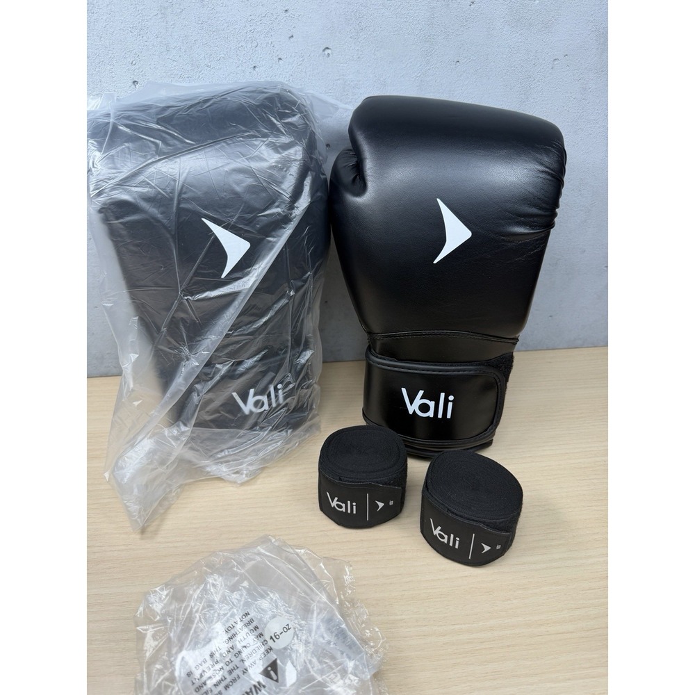 NISTA BOXING GLOVES 16oz With Wraps Black New